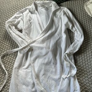 White linen wrap dress